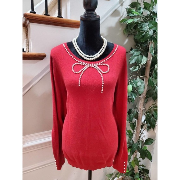 Elle Women Red Cotton Round Neck Long Sleeve Pullover Knit Sweater Size X-Large - Picture 1 of 11